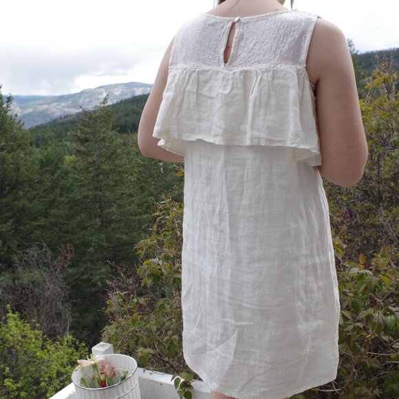 100% Linen Cream Color Dress By Via Signoria Made In Italy - Picture 4 of 9